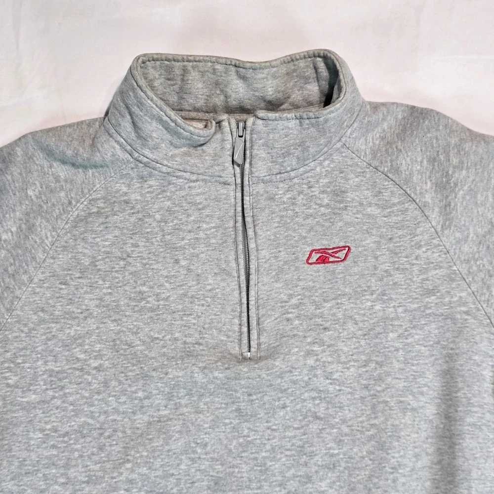Reebok Mens Quarter Zip Sweatshirt Gray Large‎ Pullover RBLK111704 Logo Fleece